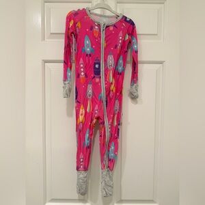 Little Sleepies Pink Rocket Adventure Zippy Footie Sz 12-18m